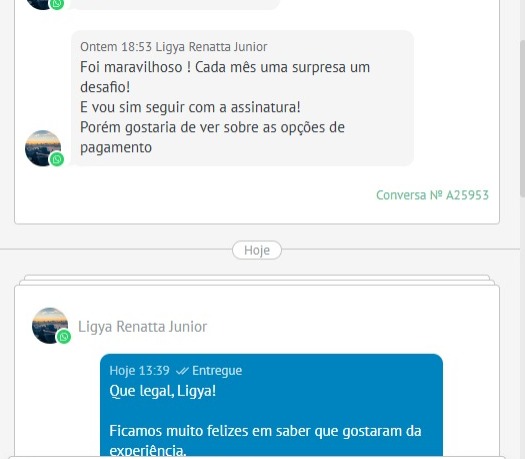 Depoimento de Ligya Renatta Junior, assinante, enviado por mensagem